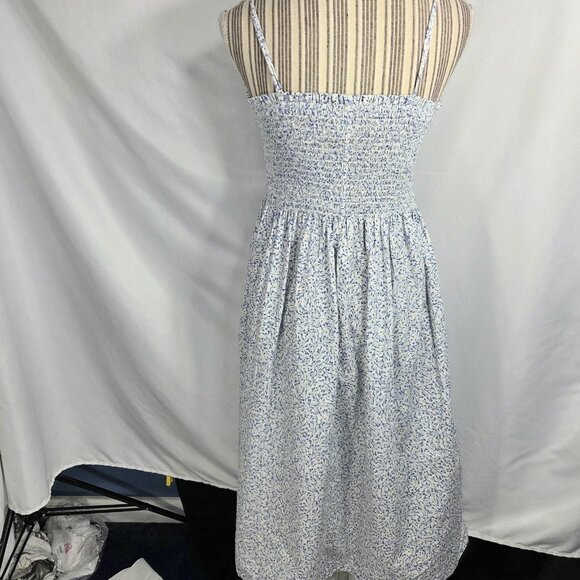 H&M White w/Blue Floral Print Removable Spaghetti Strap Smocked Top Dress Large - Picture 5 of 10